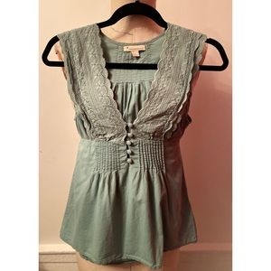 Green Lace Blouse Tie Back Size Small